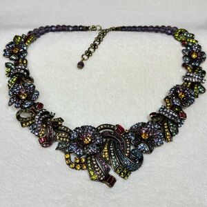 LA VINTAGE VIBRANT MULTICOLORED CRYSTAL ANTIQUE STYLE STATEMENT BIB NECKLACE